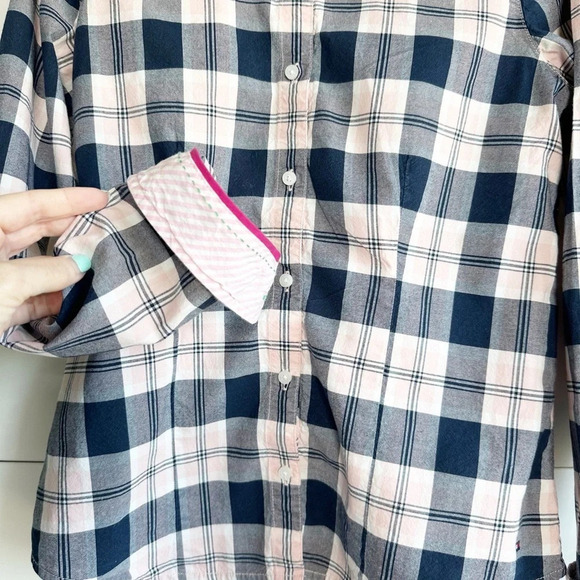 Tommy Hilfiger Plaid Button Front Shirt Size Small Pink Blue Contrasting Cuffs - Picture 4 of 9